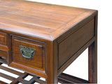 Vintage Brown Stain Patina Deep Rectangular Drawers Desk Table ws4967S