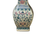 Vintage Oriental Porcelain White Blue Pink Color Flower Bats Graphic Art Vase ws3847S