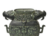 Green Bronze-ware Ram Ox Ding Archaic Zoomorphic Ritual Vessel Display ws4968S