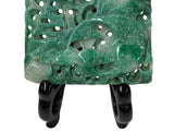 Natural Green Stone Koi Fishes Motif Carving Display Plaque Art ws4835S
