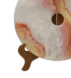 9.75" Natural White Brown Onyx Stone Round Fengshui Home Decor Display GB887S