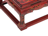 Vintage Distressed Red White Cranes Pine Graphic Rectangular Stand Table ws4946S