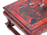 Vintage Distressed Red White Cranes Pine Graphic Rectangular Stand Table ws4946S
