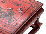 Vintage Distressed Red White Cranes Pine Graphic Rectangular Stand Table ws4946S