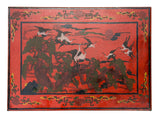 Vintage Distressed Red White Cranes Pine Graphic Rectangular Stand Table ws4946S
