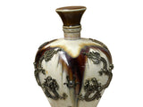 Oriental Silver Color Metal Dragons Motif Ceramic Jar Vase Art ws4801S