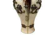Oriental Silver Color Metal Dragons Motif Ceramic Jar Vase Art ws4801S