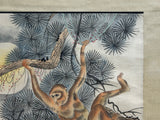 Oriental Scholar Monkeys Ink Brush Color Scroll Painting Wall Art ws4781S