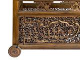 Vintage Chinese Brown Stain Ornate Relief Carving Motif Cart Shape Chest Table ws4664S