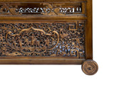 Vintage Chinese Brown Stain Ornate Relief Carving Motif Cart Shape Chest Table ws4664S