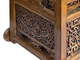 Vintage Chinese Brown Stain Ornate Relief Carving Motif Cart Shape Chest Table ws4664S