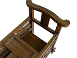 Vintage Chinese Brown Stain Ornate Relief Carving Motif Cart Shape Chest Table ws4664S