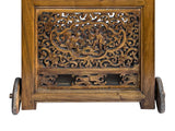 Vintage Chinese Brown Stain Ornate Relief Carving Motif Cart Shape Chest Table ws4664S