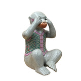 Set 3 Vintage Gray Green Dress No Evils Ceramic Art Monkey Figures ws4739S