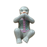 Set 3 Vintage Gray Green Dress No Evils Ceramic Art Monkey Figures ws4739S