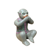 Set 3 Vintage Gray Green Dress No Evils Ceramic Art Monkey Figures ws4739S