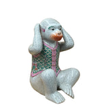 Set 3 Vintage Gray Green Dress No Evils Ceramic Art Monkey Figures ws4739S