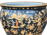 Oriental Vintage Porcelain Black Copper Color People Graphic Pot Planter ws3932S