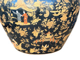 Oriental Vintage Porcelain Black Copper Color People Graphic Pot Planter ws3932S