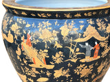 Oriental Vintage Porcelain Black Copper Color People Graphic Pot Planter ws3932S