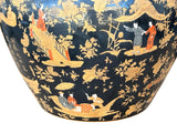 Oriental Vintage Porcelain Black Copper Color People Graphic Pot Planter ws3932S