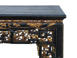 Chinese Vintage Black Golden Carving Motif Tall Altar Console Table ws4674S