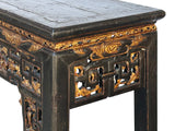 Chinese Vintage Black Golden Carving Motif Tall Altar Console Table ws4674S