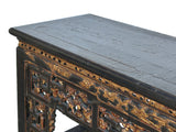 Chinese Vintage Black Golden Carving Motif Tall Altar Console Table ws4674S