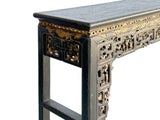 Chinese Vintage Black Golden Carving Motif Tall Altar Console Table ws4674S