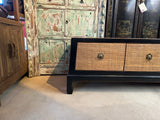 Oriental Black Light Tan Rattan Doors Trapezoid Low TV Stand Console Table Cabinet cs7693S