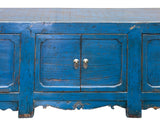 Vintage Distressed Cerulean Blue Doors Low TV Stand Console Table Cabinet ws4930S