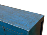 Vintage Distressed Cerulean Blue Doors Low TV Stand Console Table Cabinet ws4930S