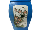 Chinese Bright Blue White Window Scenery Graphic Square Porcelain Vase GB668S