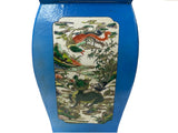 Chinese Bright Blue White Window Scenery Graphic Square Porcelain Vase GB668S