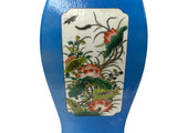 Chinese Bright Blue White Window Scenery Graphic Square Porcelain Vase GB668S