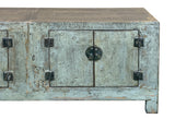 Distressed Light Teal Gray Low Doors Hardware Console Sideboard Cabinet ws4976S