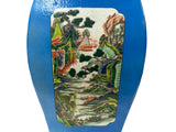 Chinese Bright Blue White Window Scenery Graphic Square Porcelain Vase GB668S