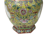 Chinese Yellow Base Hexagon Canton Famille Rose Porcelain Art Vase GB312S