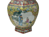 Chinese Yellow Base Hexagon Canton Famille Rose Porcelain Art Vase GB312S