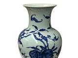 Vintage Chinese Blue White Fruits Flowers Graphic Porcelain Art Vase GB669S