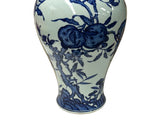 Vintage Chinese Blue White Fruits Flowers Graphic Porcelain Art Vase GB669S