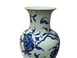 Vintage Chinese Blue White Fruits Flowers Graphic Porcelain Art Vase GB669S