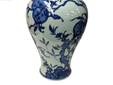 Vintage Chinese Blue White Fruits Flowers Graphic Porcelain Art Vase GB669S