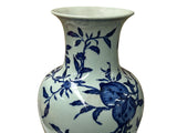 Vintage Chinese Blue White Fruits Flowers Graphic Porcelain Art Vase GB669S