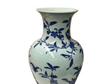 Vintage Chinese Blue White Fruits Flowers Graphic Porcelain Art Vase GB669S