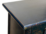Distressed Black Golden Floral Graphic Tall Side End Table Cabinet ws4992S
