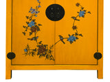 Oriental Bright Mustard Yellow Vinyl Flower Bird Graphic Cabinet ws4986S