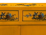 Oriental Bright Mustard Yellow Vinyl Flower Bird Graphic Cabinet ws4986S