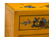 Oriental Bright Mustard Yellow Vinyl Flower Bird Graphic Cabinet ws4986S