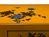 Oriental Bright Mustard Yellow Vinyl Flower Bird Graphic Cabinet ws4986S